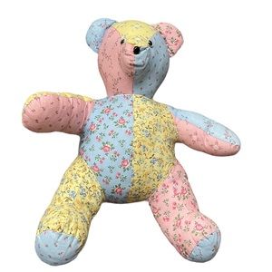 Vintage Patchwork Quilted Pastel Stuffed Teddy Bear Animal Toy